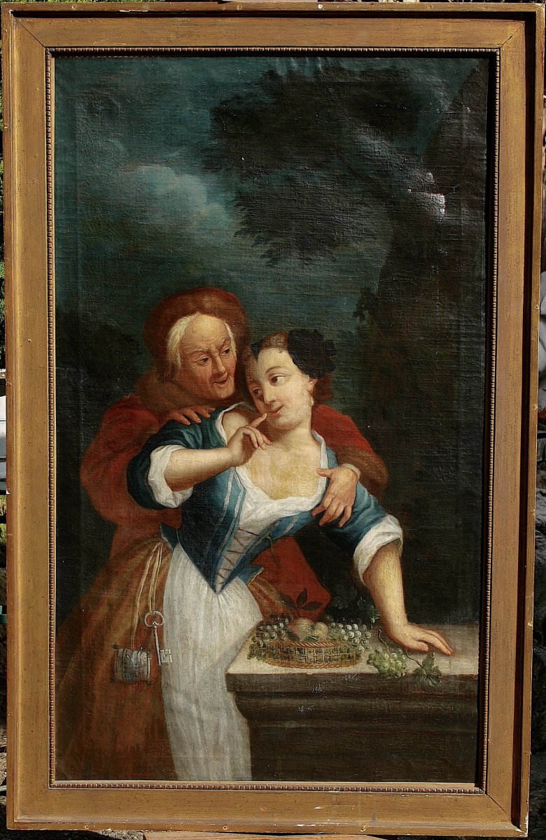 "La Jeune Fille et le Vieillard" Huile sur Toile XIXème