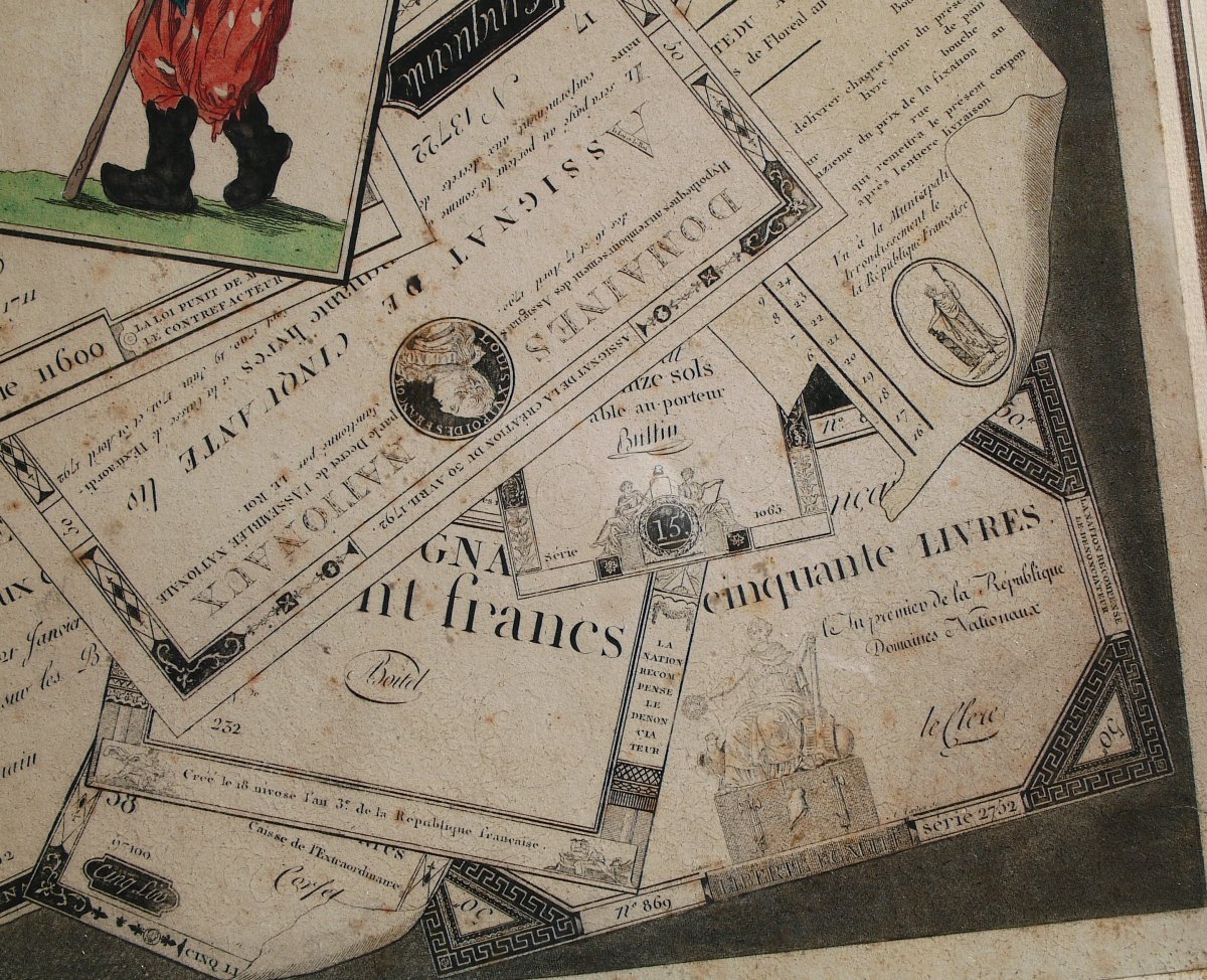 Year 3. Assignats - Engraving Representing Assignats Tickets In Trompe-l'oeil-photo-1