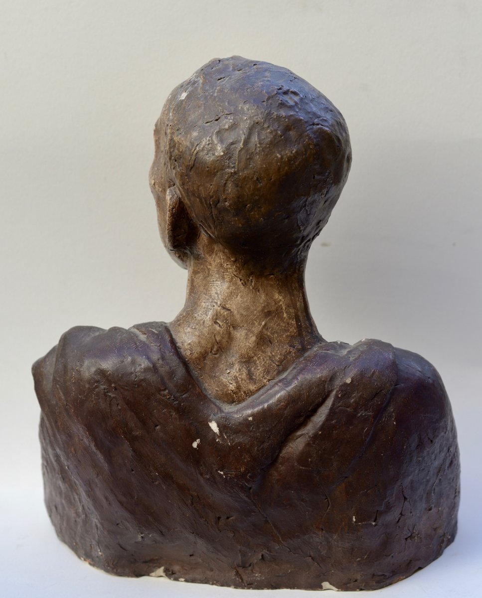 Buste de Niccolo  d'Uzzano, Terre Cuite Polychrome XIXème d'aprés Donatello-photo-1