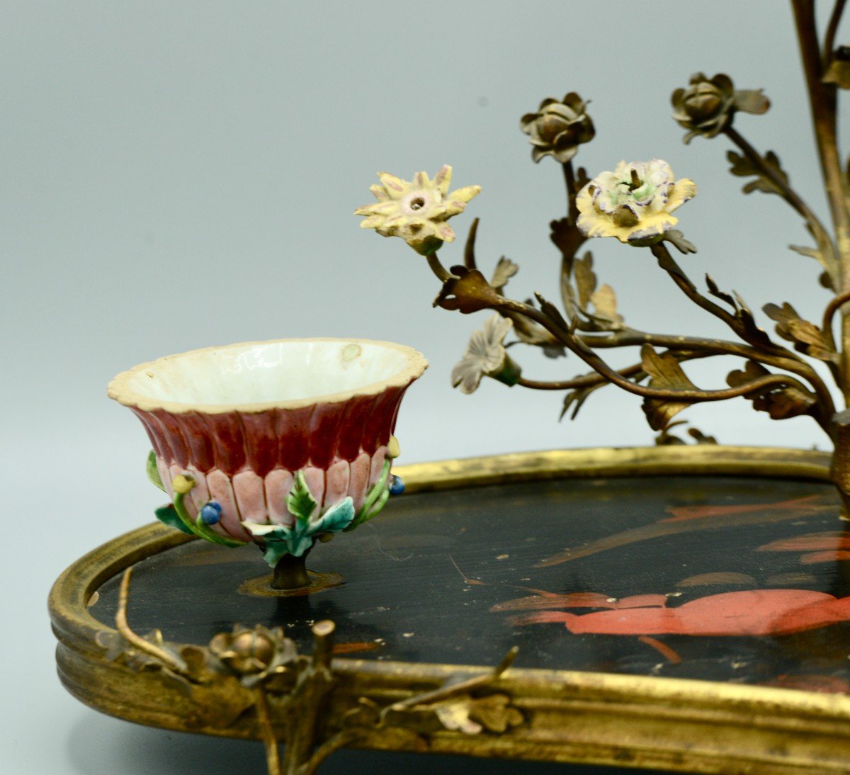 Encrier Formant Candélabre en Laque de Chine, Porcelaine et Bronze Doré, XVIIIème-photo-4