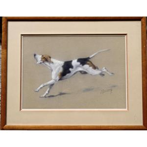 Léon Espinasse "hound Making Its Throat Heard" Watercolor, Early 20th Century