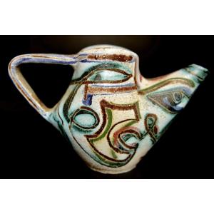 Accolay Pottery, Ceramic Pitcher With Abstract Decoration, Circa 1950