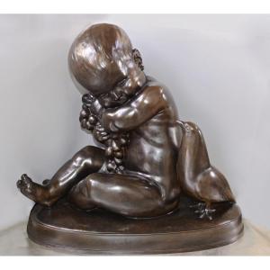 Lucienne Heuvelmans "Bacchus Enfant au Pampre et à l'Oiseau" Bronze vers 1930 Ed. Colin