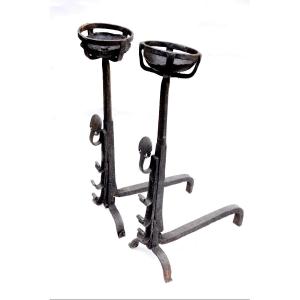 Pair Of 17th Century Wrought Iron Shell-shaped Andiers