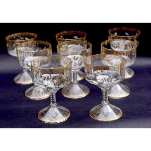 Emile Gallé, 8 Verres émaillés de la Cristallerie vers 1871-1876
