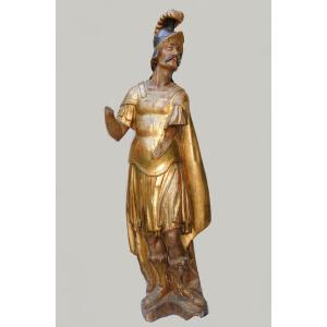 Grande Statue en Bois Doré XVIIème représentant le Soldat Romain Longin