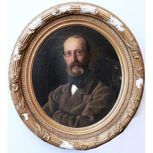 Adolf Henning (1809-1900 "Portrait d'Homme à la Veste de Velours" Huile sur toile 1860