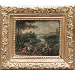 Huile sur Cuivre XVIIIème "Mercure jouant de la Flute à Argus", entourage de Balthazar Beschey