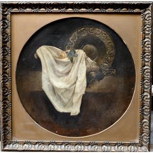 E.l. Wood, Still Life With A Rose, Oil On Canvas 19th Century
