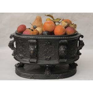Large Neo-renaissance Ceramic Planter With Black Glaze, Late 19th Century