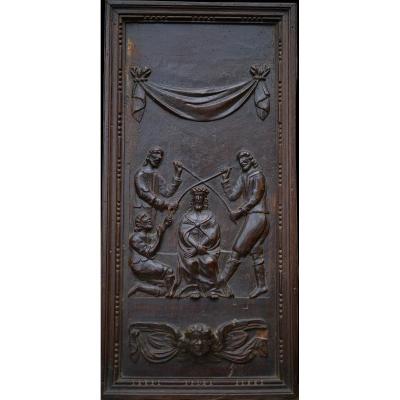 "La Dérision du Christ" Panneau de bois Sculpté XVIIIème 