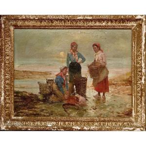 "Les Pêcheuses" Huile sur Toile Signée et datée 187?