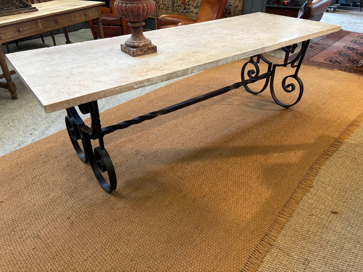 Table en fer forgé et dessus marbre-photo-3