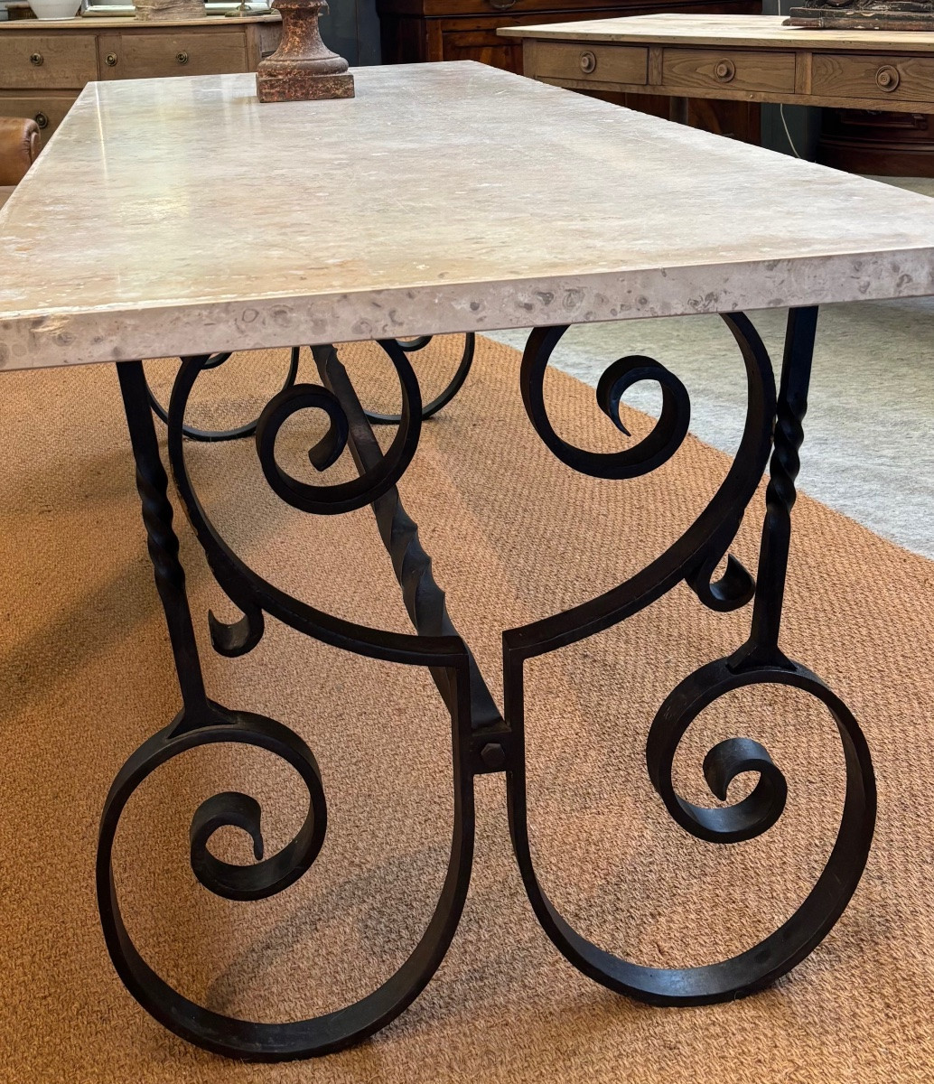 Table en fer forgé et dessus marbre-photo-2