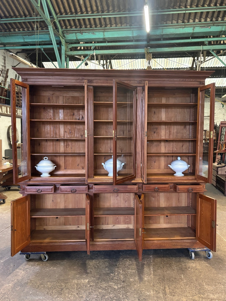 Bibliothèque en deux corps avec 5 portes vitrées fin XIXth-photo-3