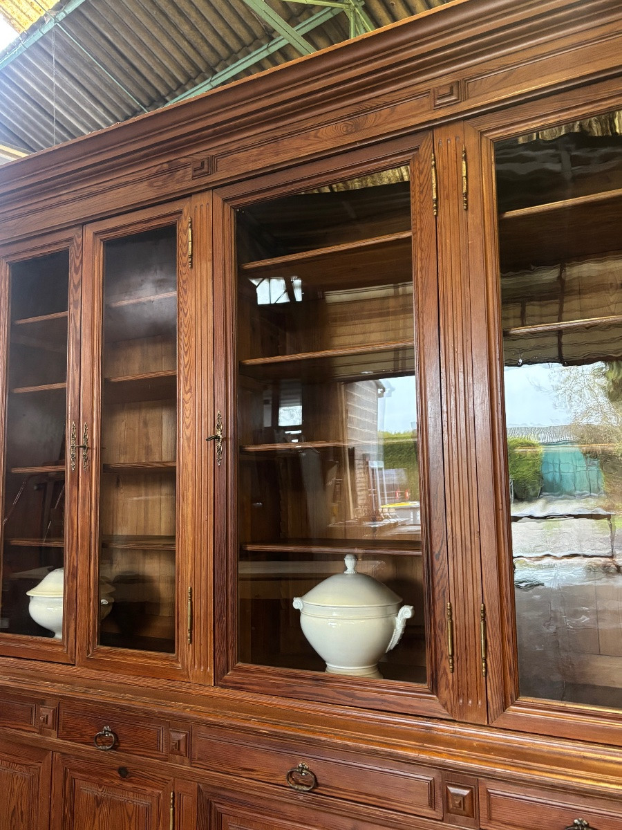 Bibliothèque en deux corps avec 5 portes vitrées fin XIXth-photo-4