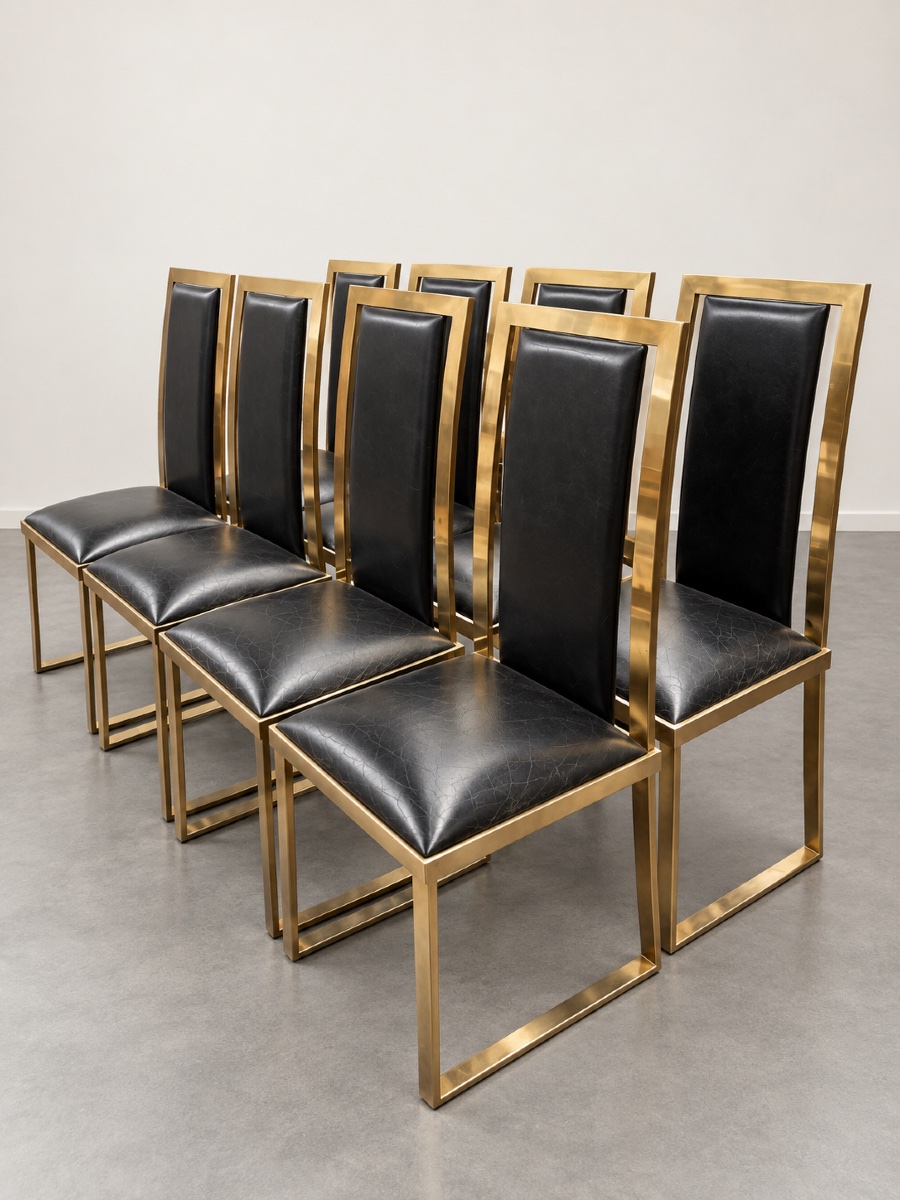 8 Brass And Leather Chairs-photo-2