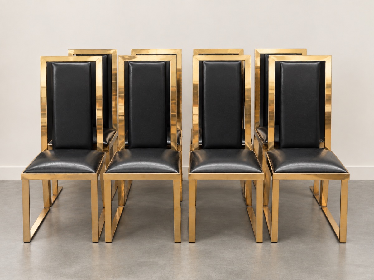 8 Brass And Leather Chairs