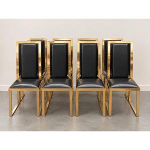 8 Brass And Leather Chairs