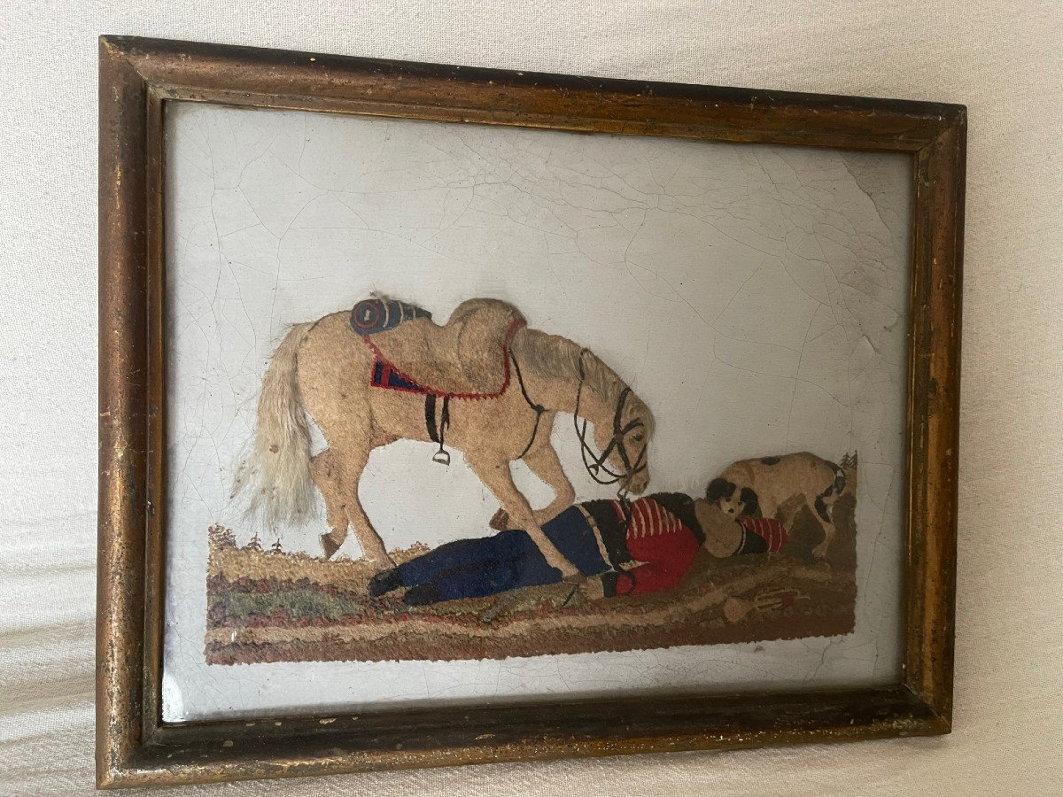 Embroidered Wounded Hussar And His Horse, Late 18th-photo-4