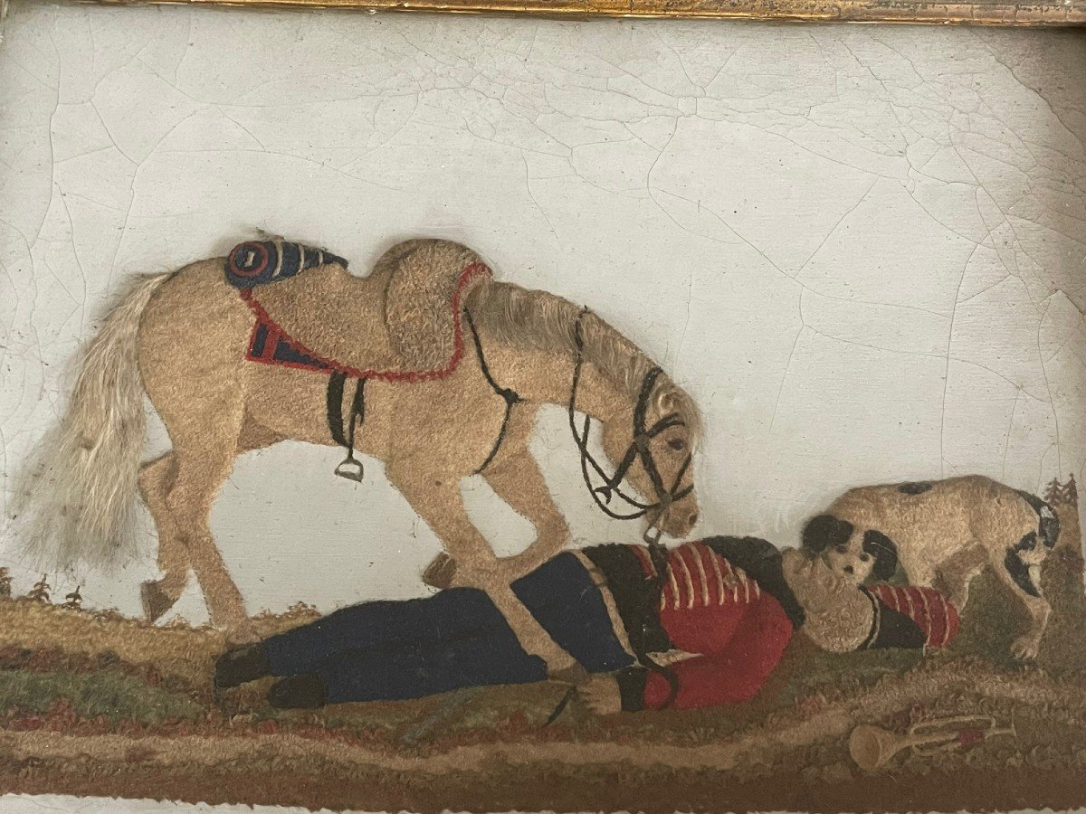 Embroidered Wounded Hussar And His Horse, Late 18th