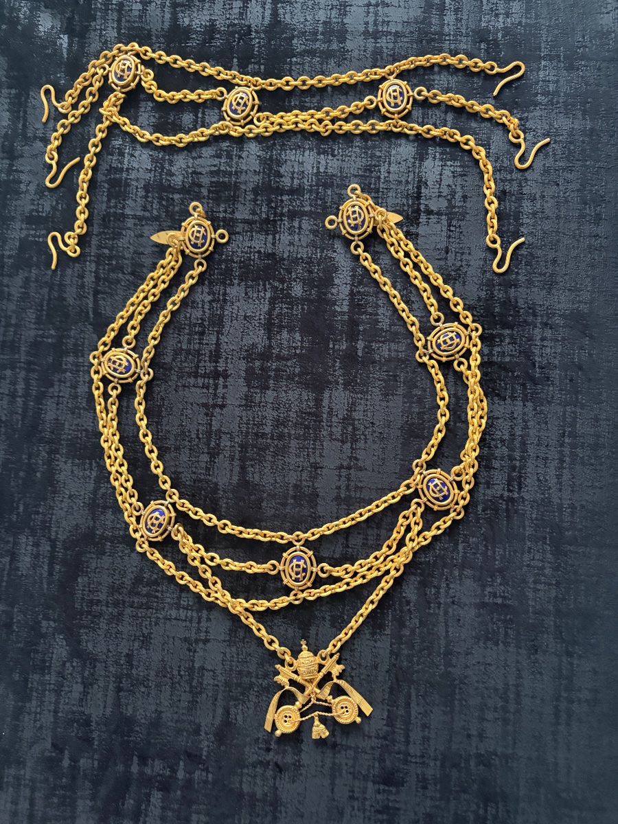 Vatican : Collier de dignitaire - Camérier d'Honneur de cape et d'épée - Époque Pie XI-photo-3