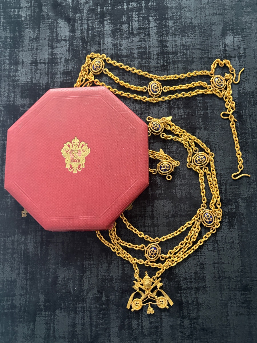 Vatican : Collier de dignitaire - Camérier d'Honneur de cape et d'épée - Époque Pie XI-photo-7