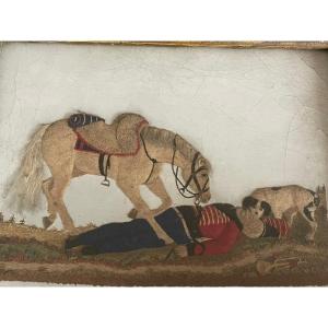 Embroidered Wounded Hussar And His Horse, Late 18th