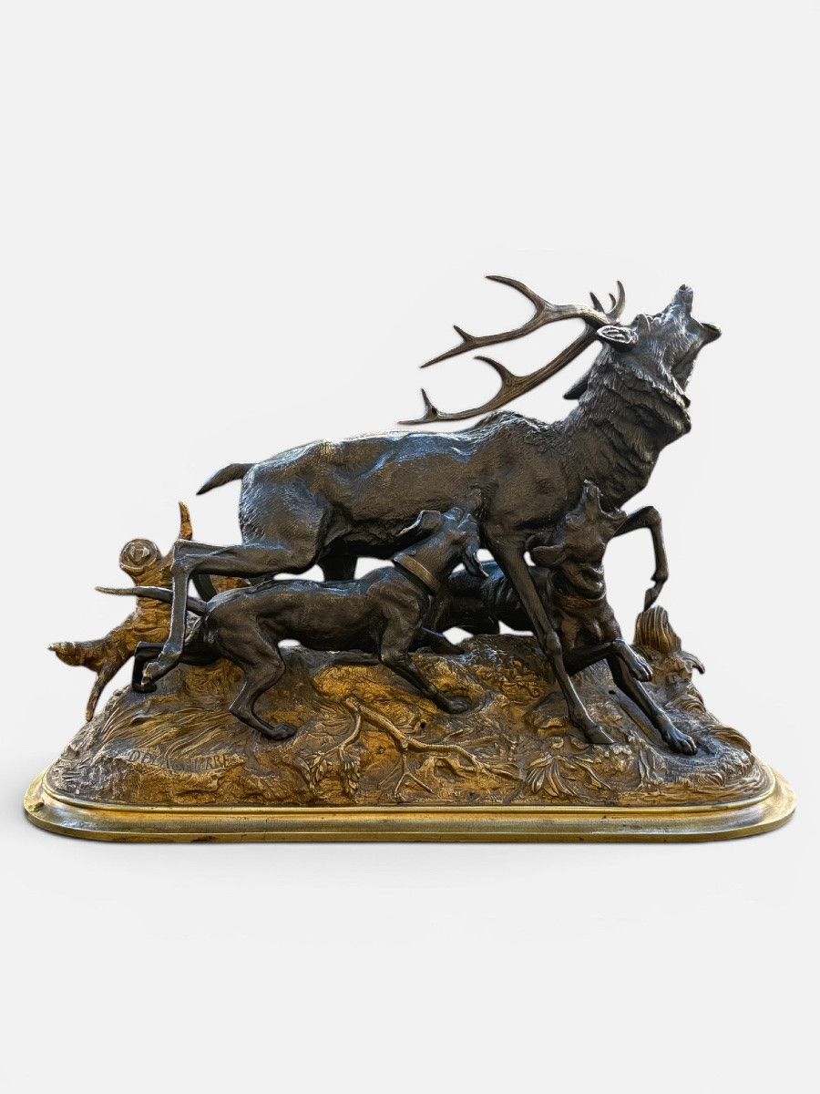 Bronze Stag With Dogs. édouard Paul Delabrière (1829-1912)-photo-2