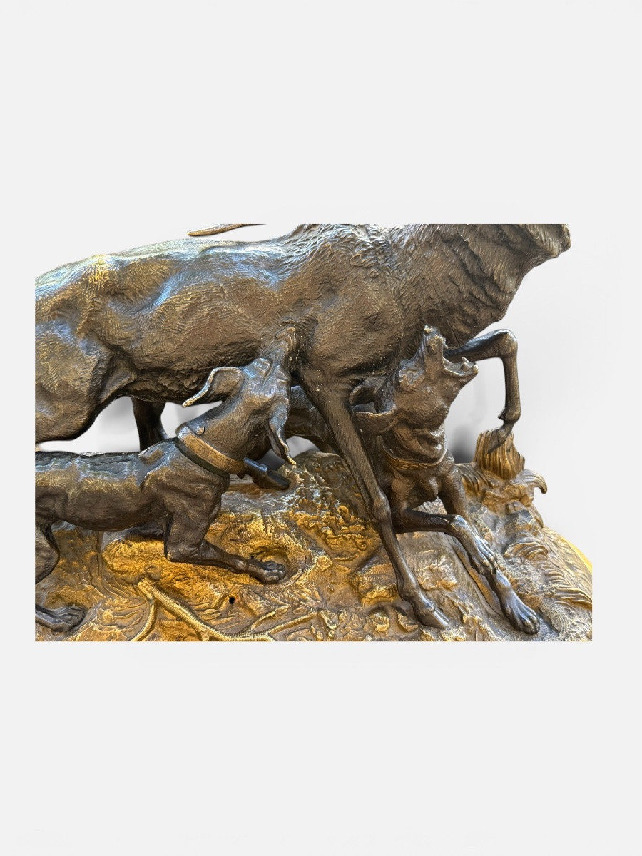 Bronze Stag With Dogs. édouard Paul Delabrière (1829-1912)-photo-3