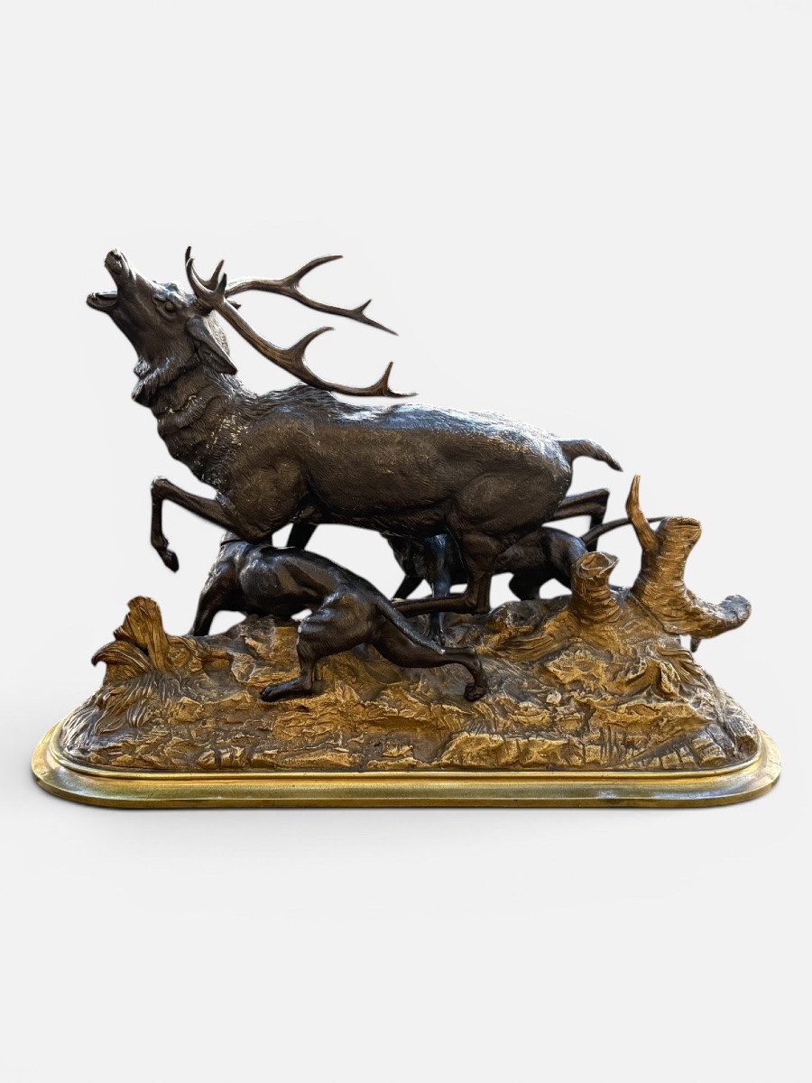 Bronze Stag With Dogs. édouard Paul Delabrière (1829-1912)-photo-4