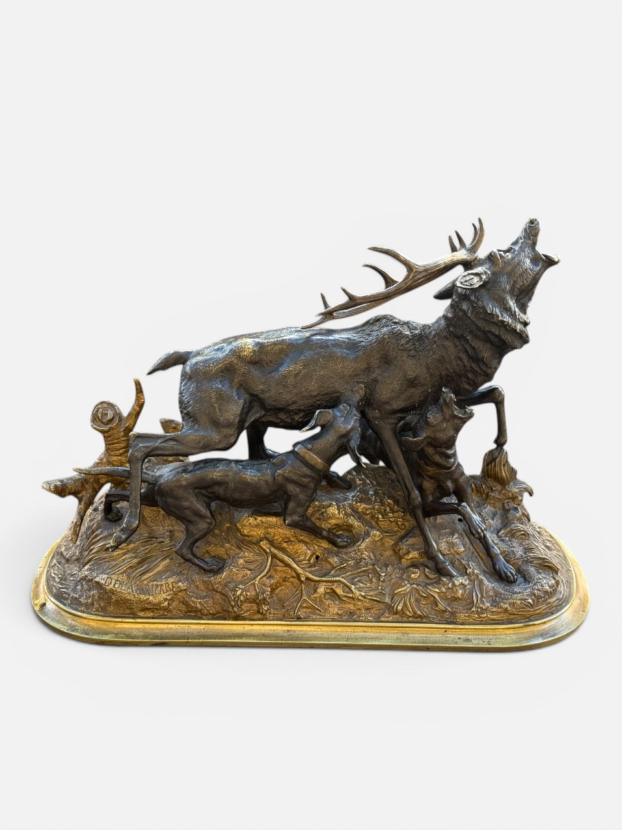 Bronze Stag With Dogs. édouard Paul Delabrière (1829-1912)