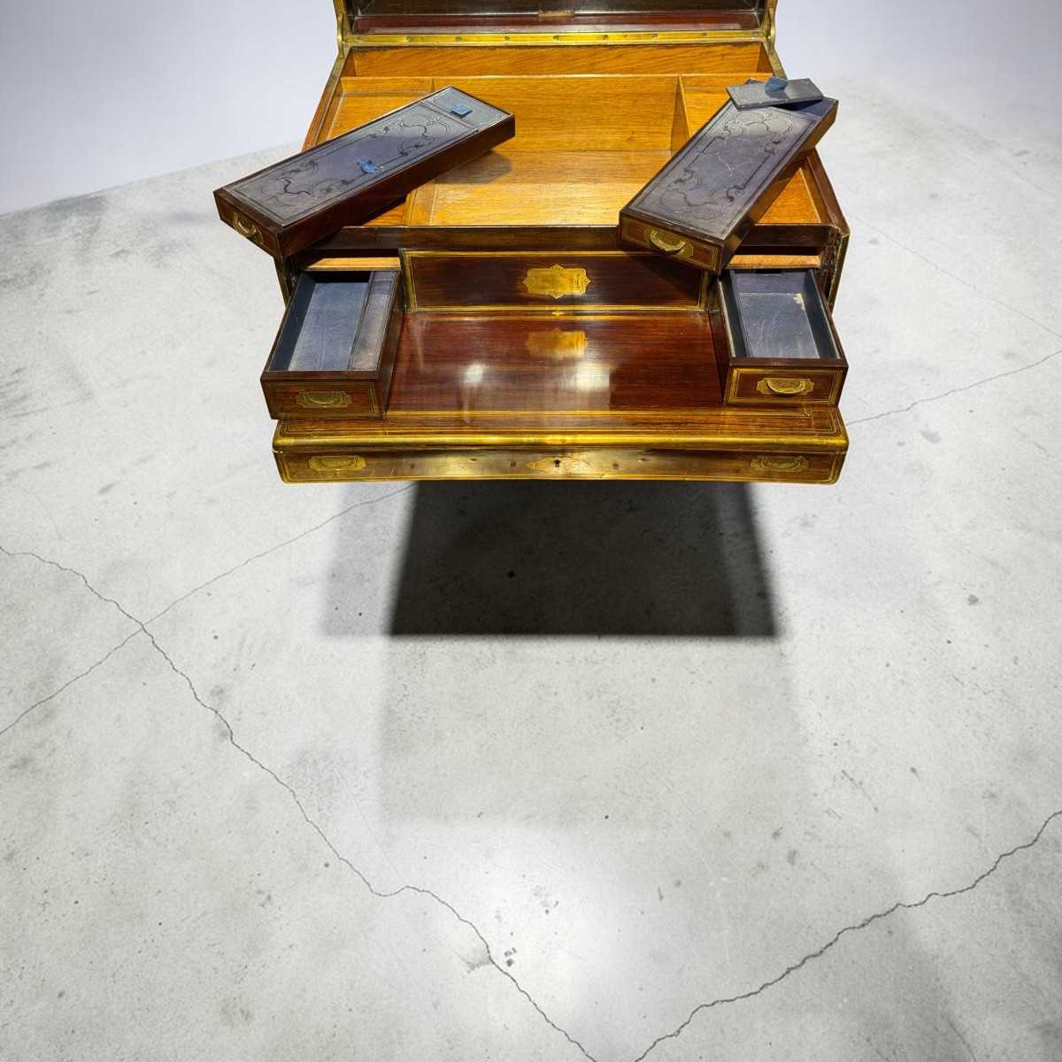 Travel Desk Box. Second Empire. Painted Wood And Brass Marquetry-photo-1