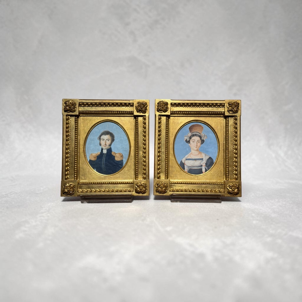 Pair Of Portraits. Gouaches (pictorial Technique). Empire Period. France.