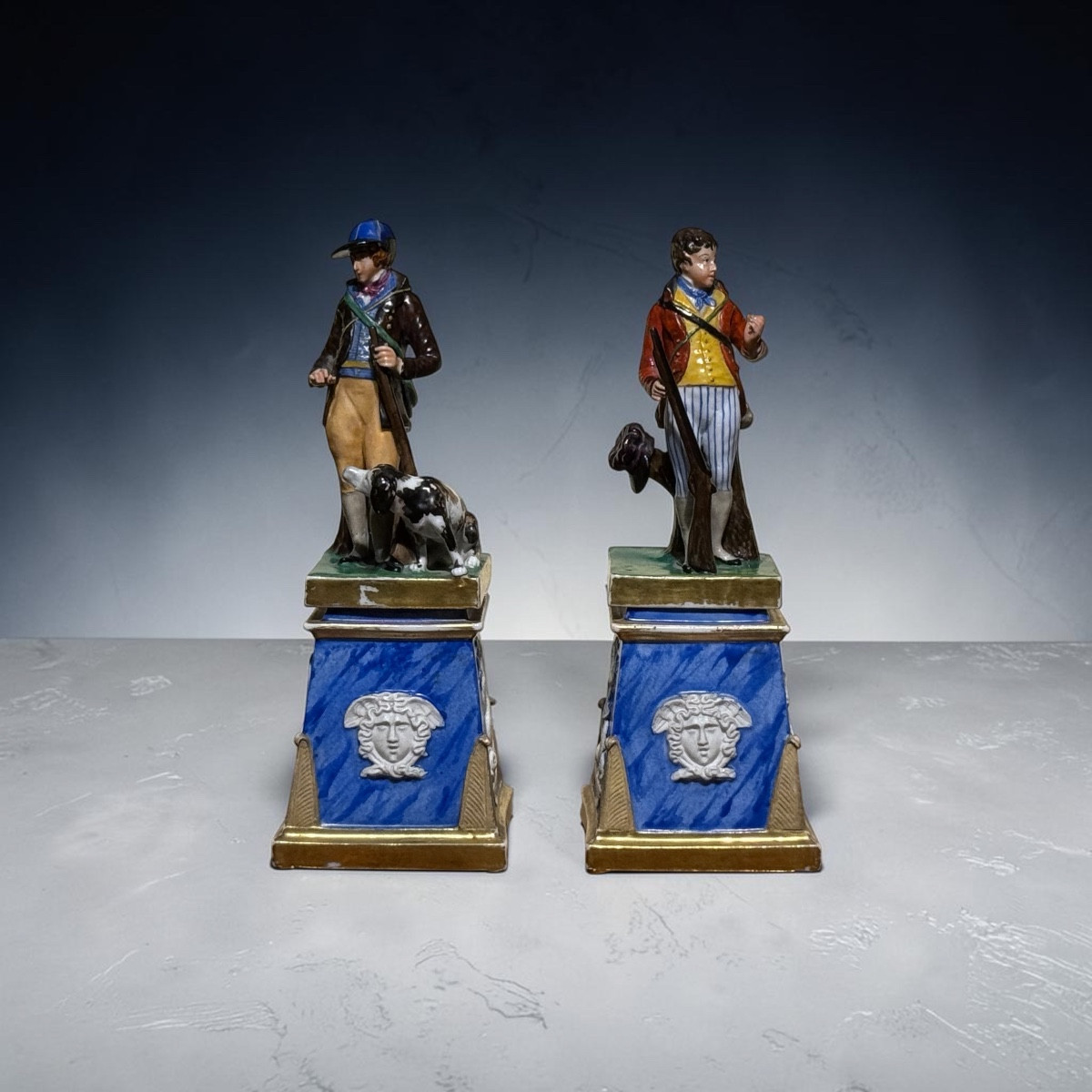 Pair Of Hunters. Porcelain. France, 19th Century.