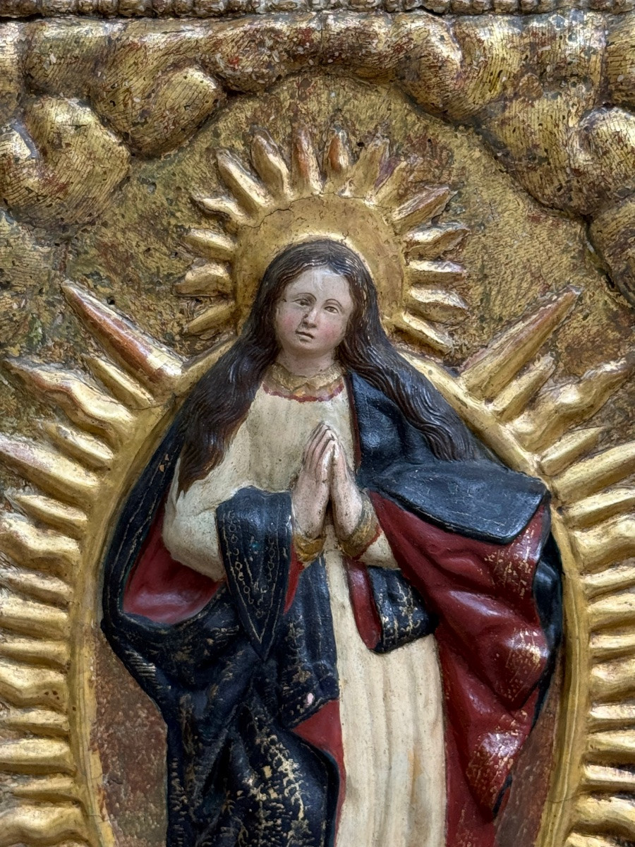 Immaculée. Relief en bois doré et polychromé. École andalouse du XIXe siècle-photo-1