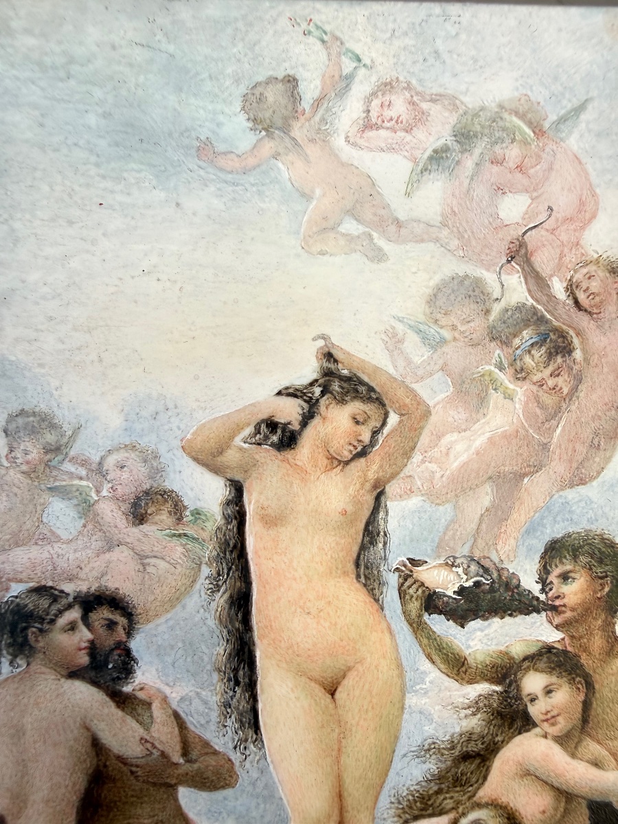 Naissance de Vénus. Miniature peinte à la gouache sur ivoire. Inscription « Bouguereau ». 13 × -photo-3