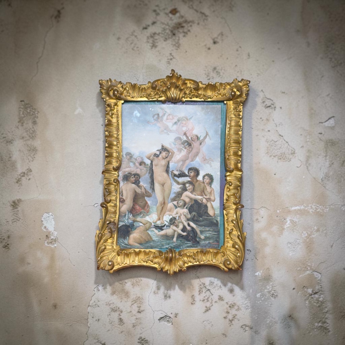 Naissance de Vénus. Miniature peinte à la gouache sur ivoire. Inscription « Bouguereau ». 13 × 