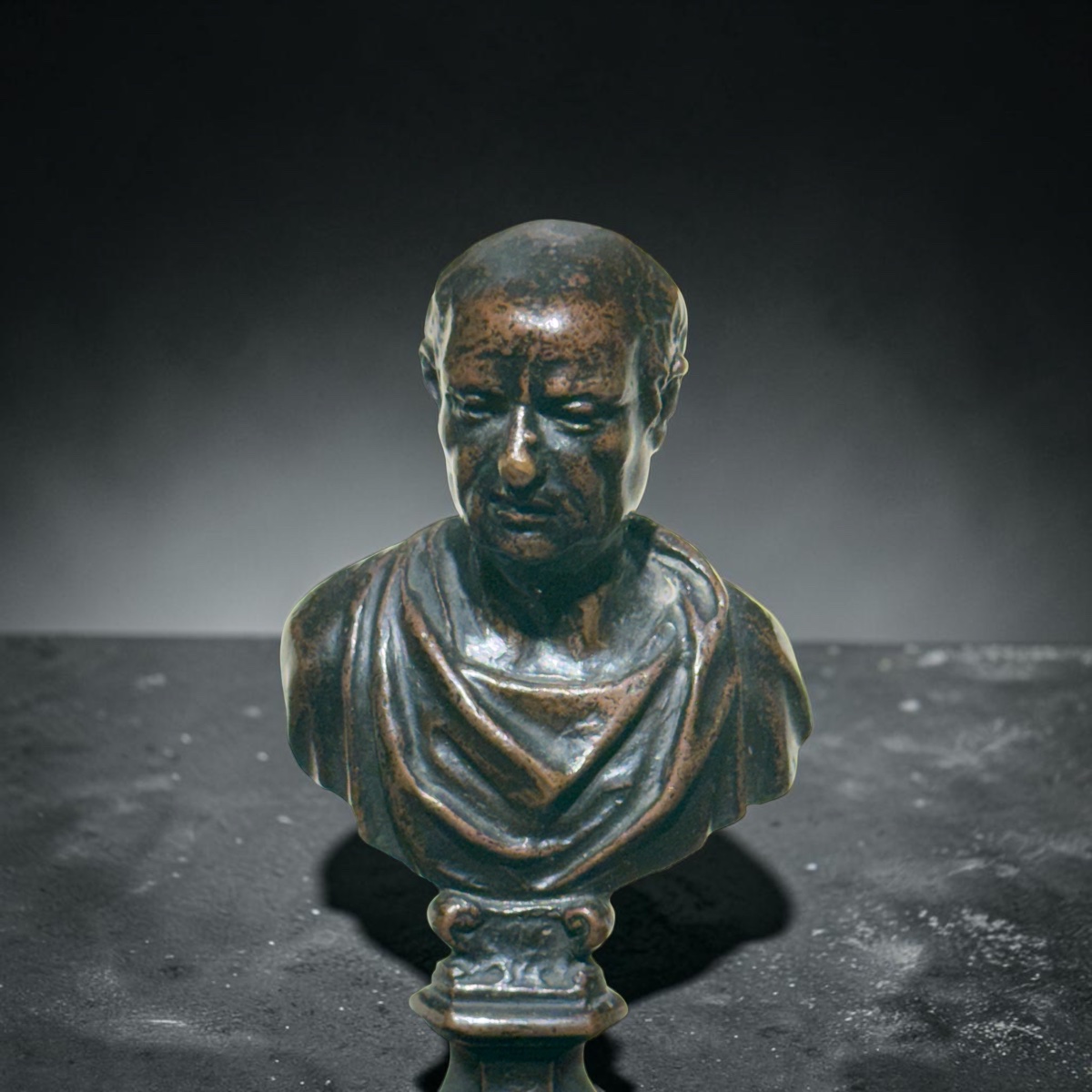 Paire de bustes de petit format représentant des empereurs romains. XVIIe siècle. Bronze, sur s-photo-2