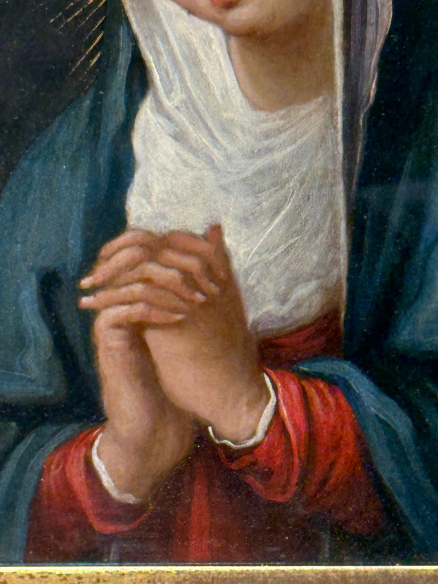 Vierge des Douleurs. Signature illisible et datée de 1845. Huile sur panneau-photo-3