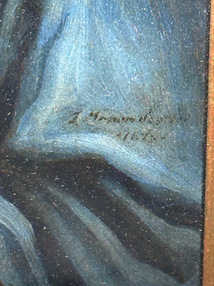 Vierge des Douleurs. Signature illisible et datée de 1845. Huile sur panneau-photo-4