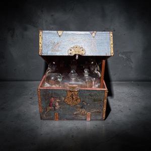 Bottle Carrier With Italian Case Decorated In The Arte Povera Technique. 19th Century