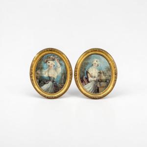 Couple Of Peasant Women. Late 18th / Early 19th Century. 40 × 32 Cm.
