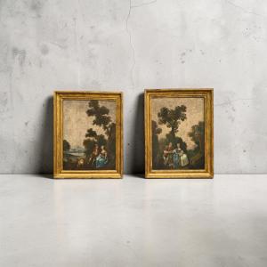 Pair Of Pastoral Scenes. Oil On Leather. Ferretées