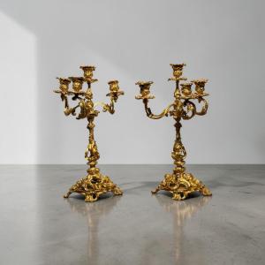 Pair Of Bronze Candelabra With Four Lights. Second Half Of The 19th Century. Probably F
