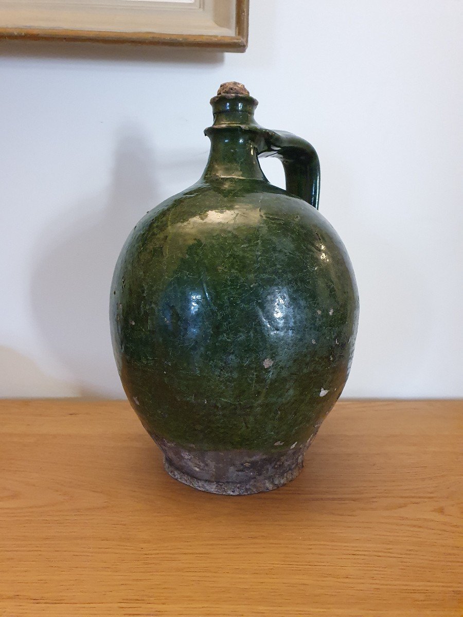 Walnut Oil Jar, Saintonge / Charente, Green Glazed Terracotta, XIX Century.-photo-6