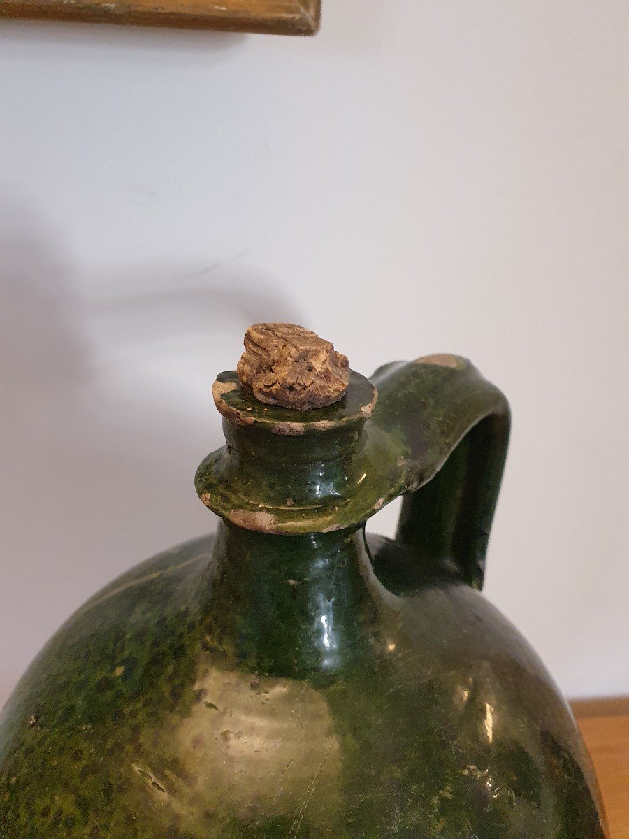 Walnut Oil Jar, Saintonge / Charente, Green Glazed Terracotta, XIX Century.-photo-7