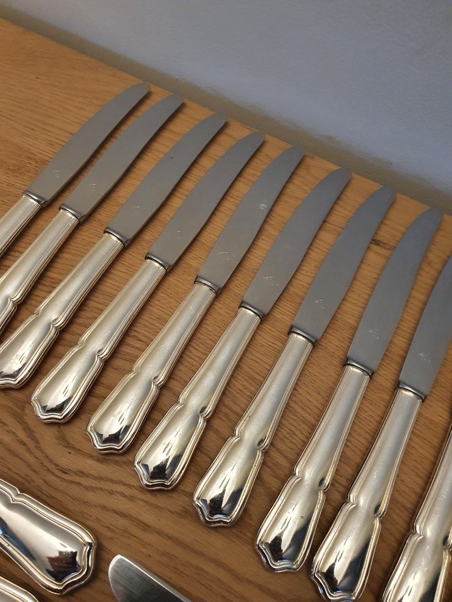 SFAM, Suite De 24 Couteaux, Filet Violonné , Métal Argenté , XX°. -photo-3
