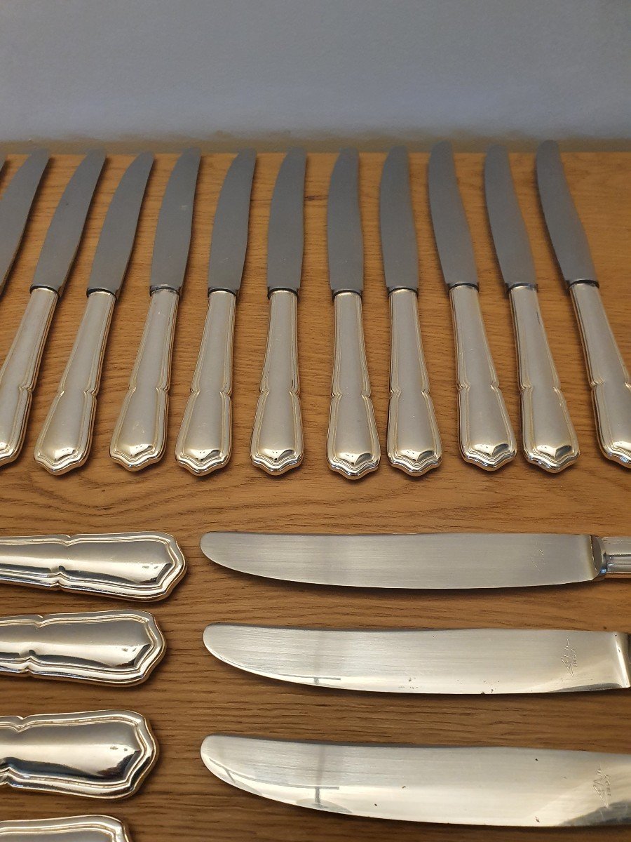 SFAM, Suite De 24 Couteaux, Filet Violonné , Métal Argenté , XX°. -photo-7