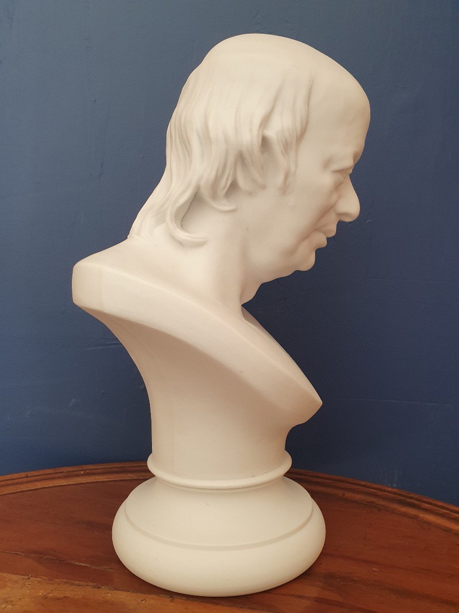 After Jean-joseph Perraud, Bust Of Pierre Jean De Béranger, Biscuit From Sarreguemines, XIX°.-photo-2